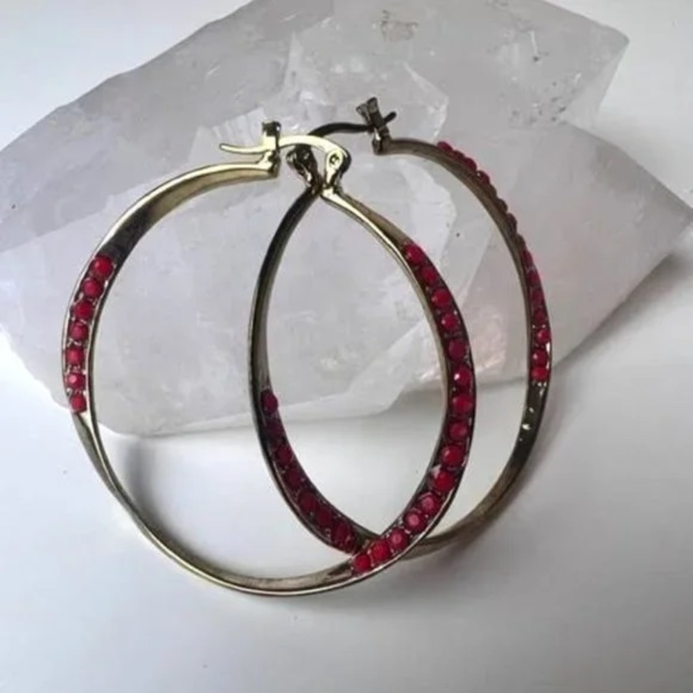 Red Beaded Hoop Earrings